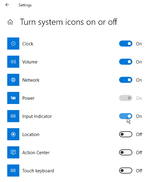 Seleccione qué iconos del sistema permanecen en la barra de tareas y cuáles se deben desactivar.