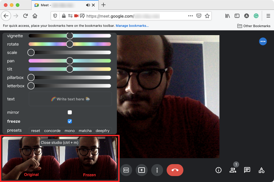 Cómo congelar la pantalla o la cámara en Google Meet
