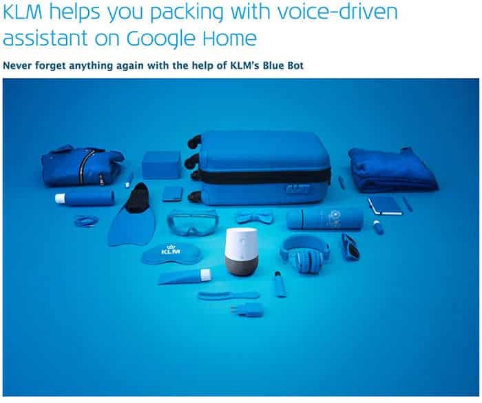 KLM-helps-you-packing-with-voice-driven-assistant - social media trends of 2018
